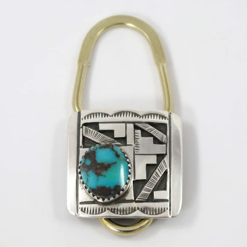 Rings with vine-wrapped bands for nature -Kingman Turquoise Key Ring