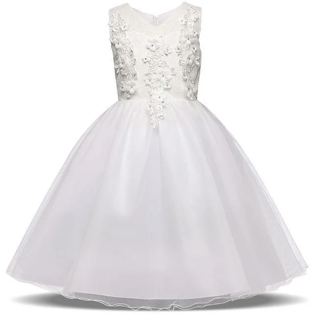 Tiered Dresses for Voluminous -White Baptism Wedding Dress For Girls