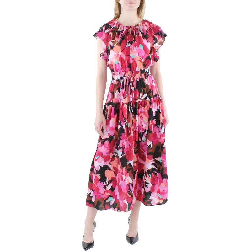 Patchwork Dresses for Bohemian -Maggy London Womens Floral Ruffled Midi Dress