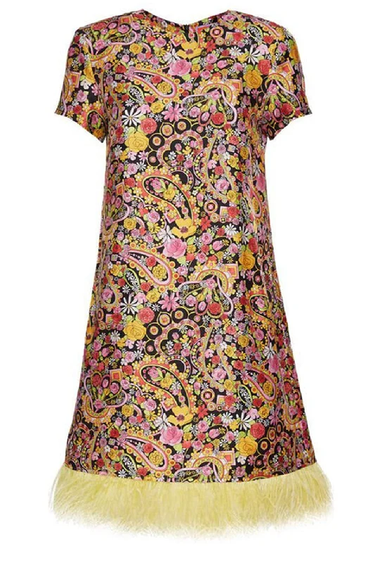 Maximalist Dresses for Bling -Mini Swing Dress With Feathers