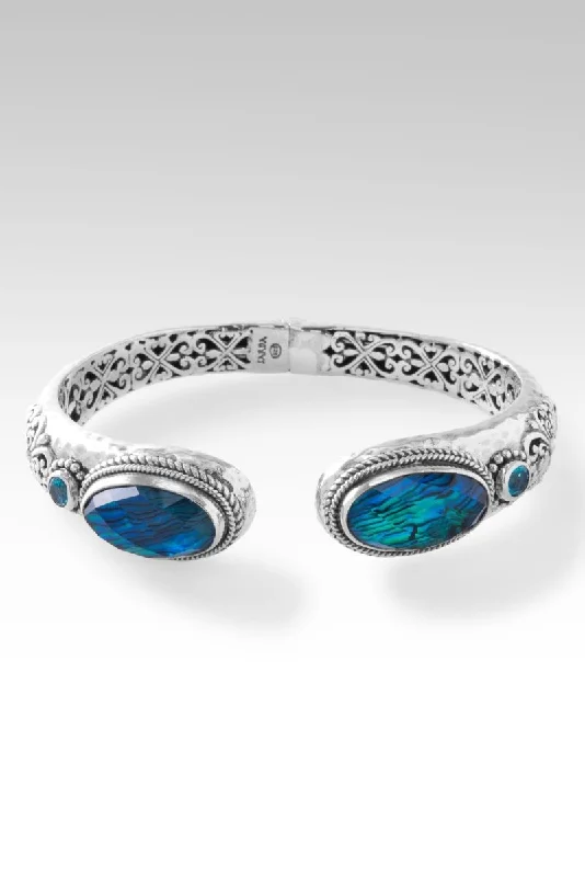 Bangles with bold hematite for metallic shine -Wondrous Grace Tip-to-Tip Bracelet™ in Bali Waters Abalone & Quartz Triplet