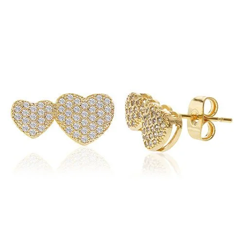 Rings with moonstone gems for ethereal glow -Diamond Look Cubic Zirconia Micro Pave Side By Side Heart Earring