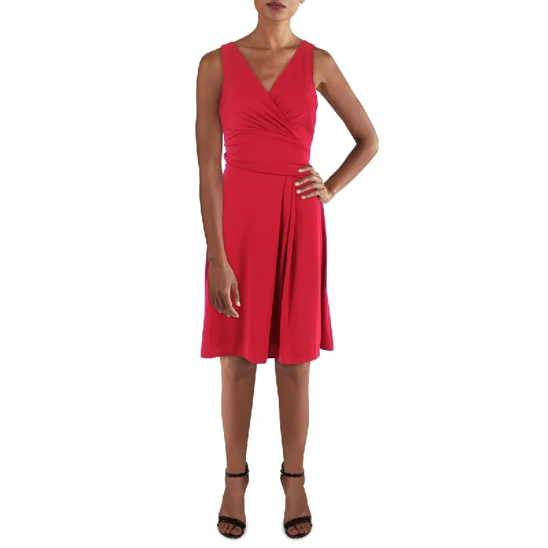 Nylon Dresses for Stretchable -Lauren Ralph Lauren Womens Panel Ruched Fit & Flare Dress