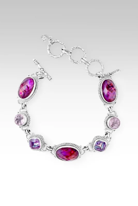 Bracelets with lotus motifs for spiritual vibe -Journey to Wholeness Bracelet II™ in Pink Purple Abalone & Quartz Triplet