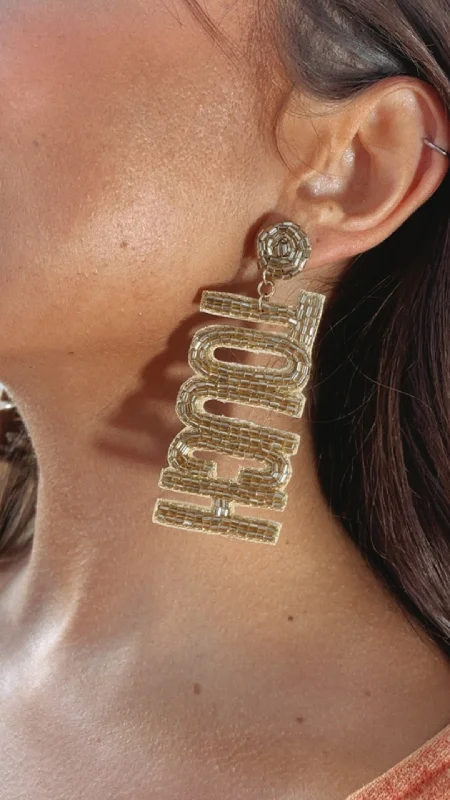 Stackable rings with mixed metal finishes -Touchdown Beaded Earring, Gold