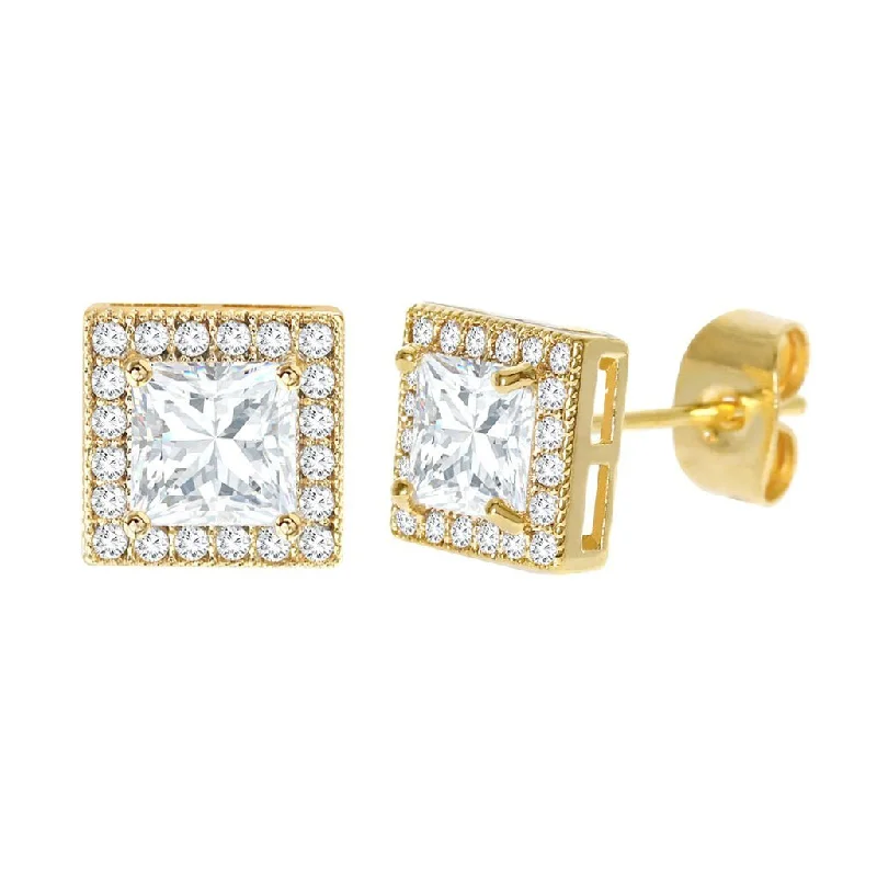 Rings with twisted rose gold band designs -Diamond Look Cubic Zirconia Square Earring Gold