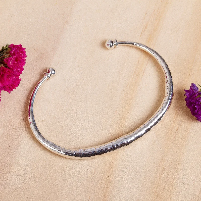 Bangles with faceted garnet for deep shine -Fluid Beauty Taxco Hammered Sterling Silver Cuff Bracelet from Mexico