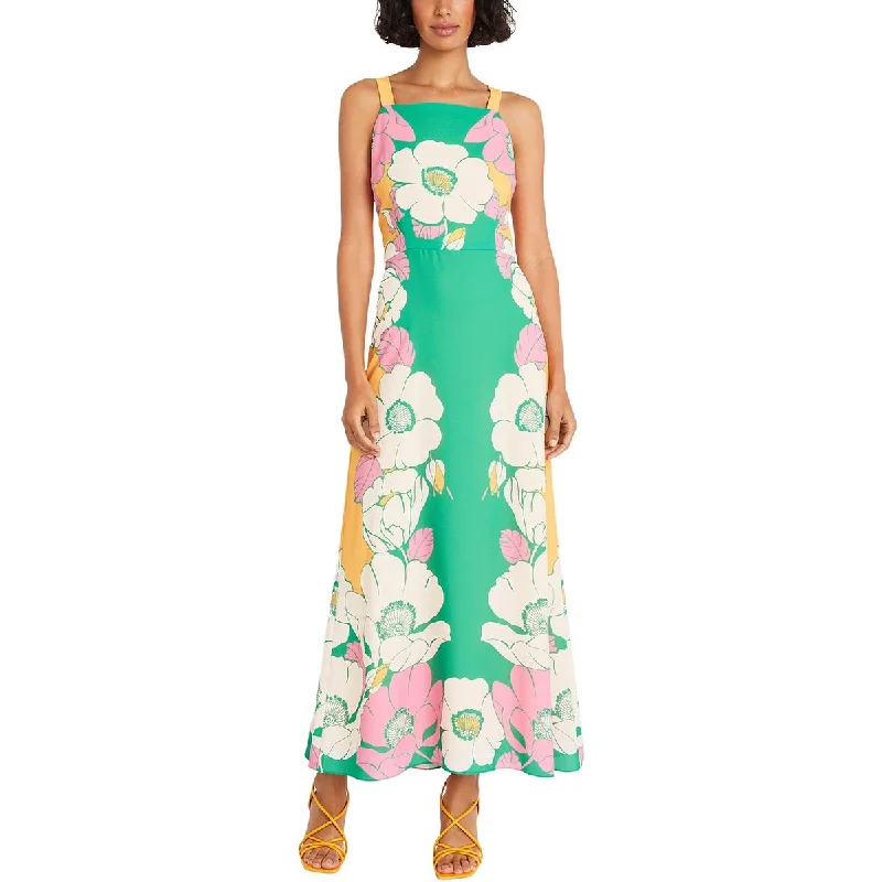 Belted Dresses for Shaping -Maggy London Womens Chiffon Square neck Maxi Dress