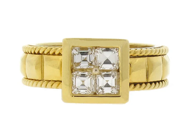 Rings with tourmaline gems for bold hues -Square-cut Diamond Ring in 18K Gold