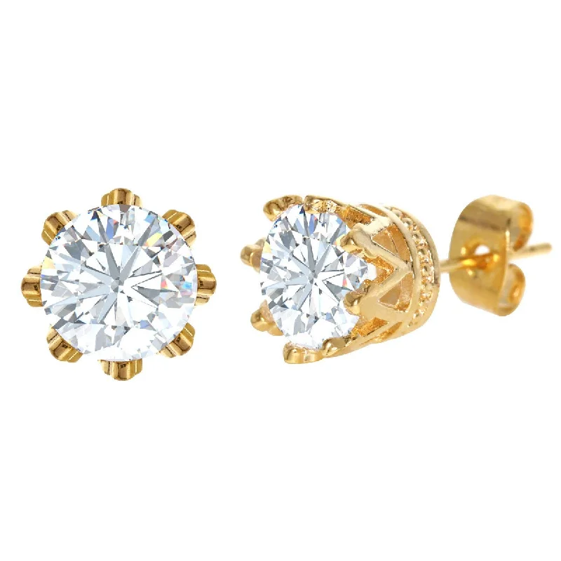 Rings with raw citrine for sunny charm -Round Cubic Zirconia Stud Earring Gold