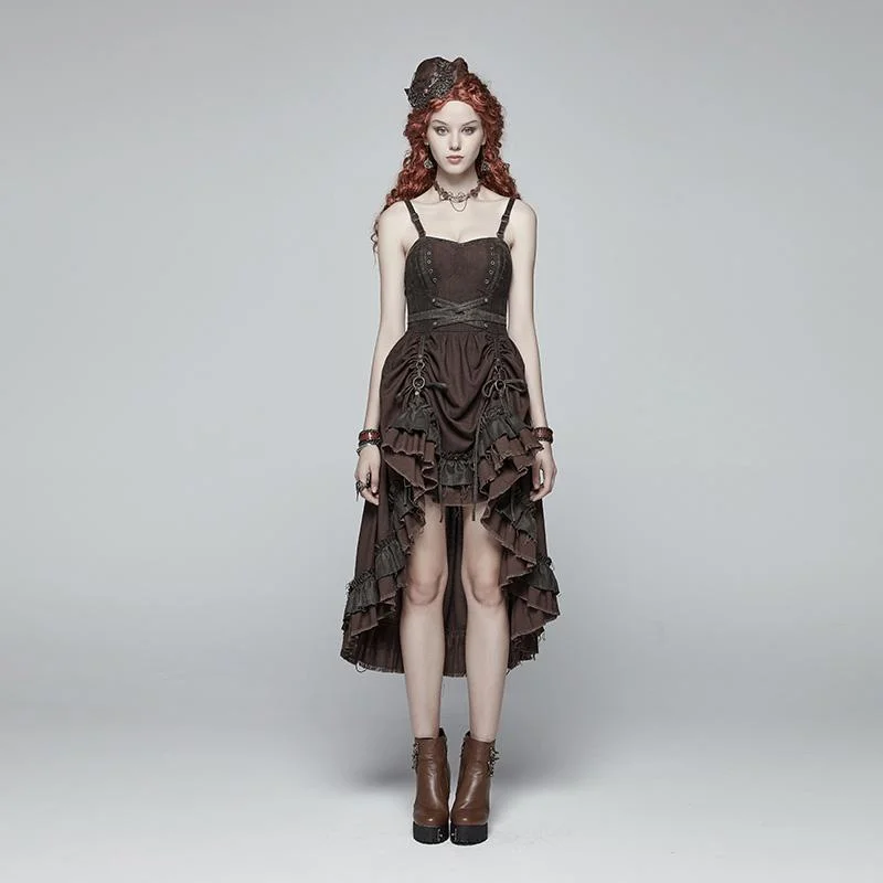 Sleeveless Dresses for Coolness -Women's Goth High Waist Pleated Slip Dress