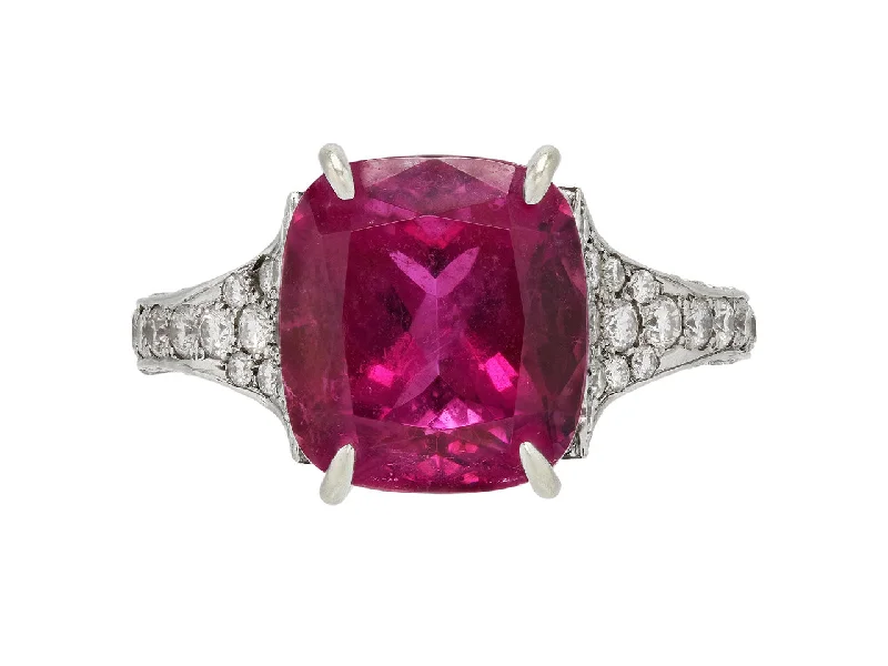 Rings with black diamond for striking contrast -Pink Tourmaline and Diamond Ring in 14K White Gold