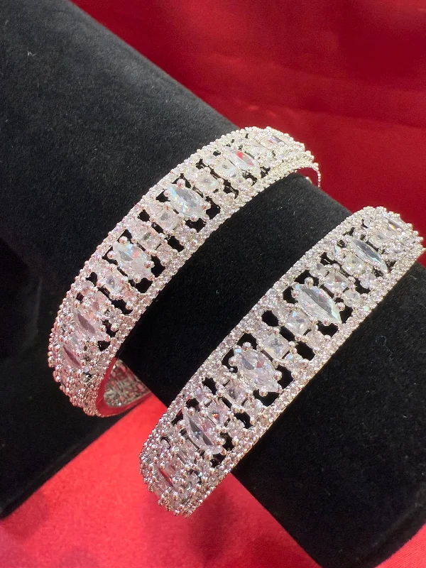 Bracelets with floral motifs for romantic touch -Elegant White Color Design American Diamond Bangle Set