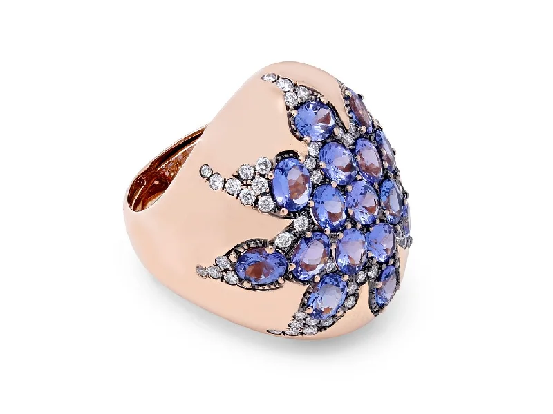 Rings with gothic-inspired skull motif details -Tanzanite and Diamond Ring in 18K Rose Gold