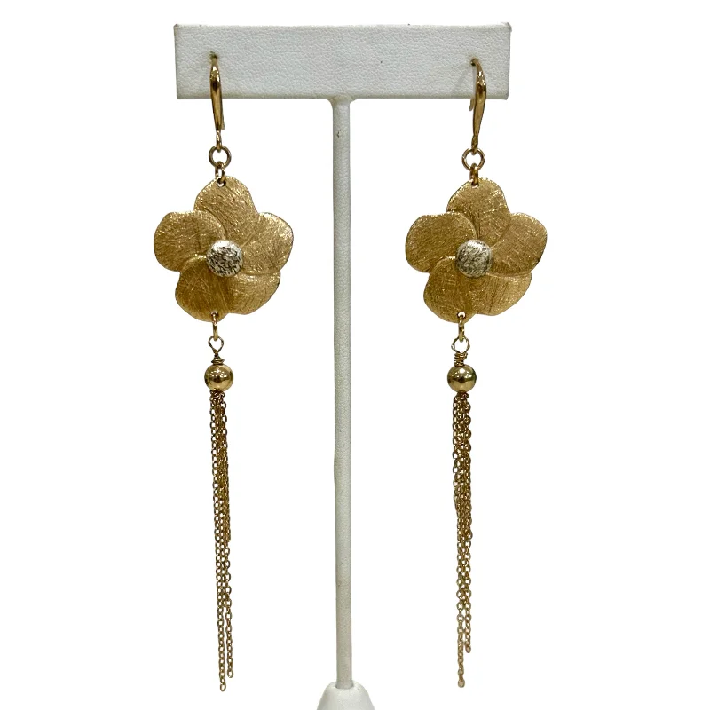 Rose gold rings featuring delicate pearl inlays -Flower & Tassel Earring