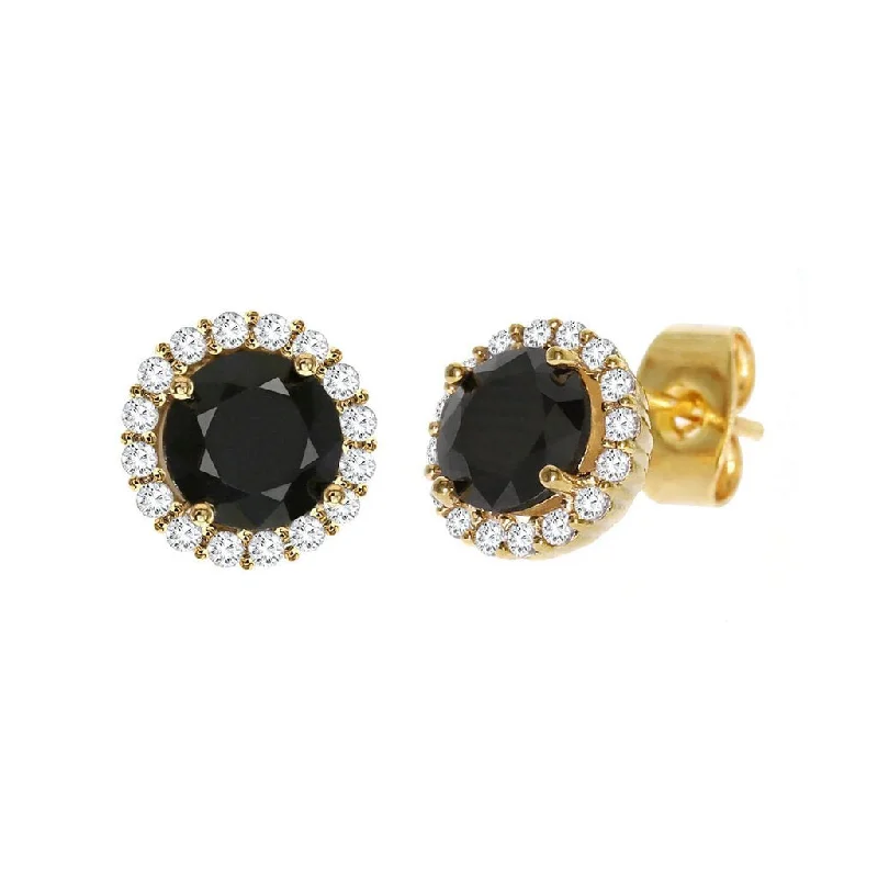 Rings with sleek black agate for edge -Diamond Look Cubic Zirconia Black Circle Earring