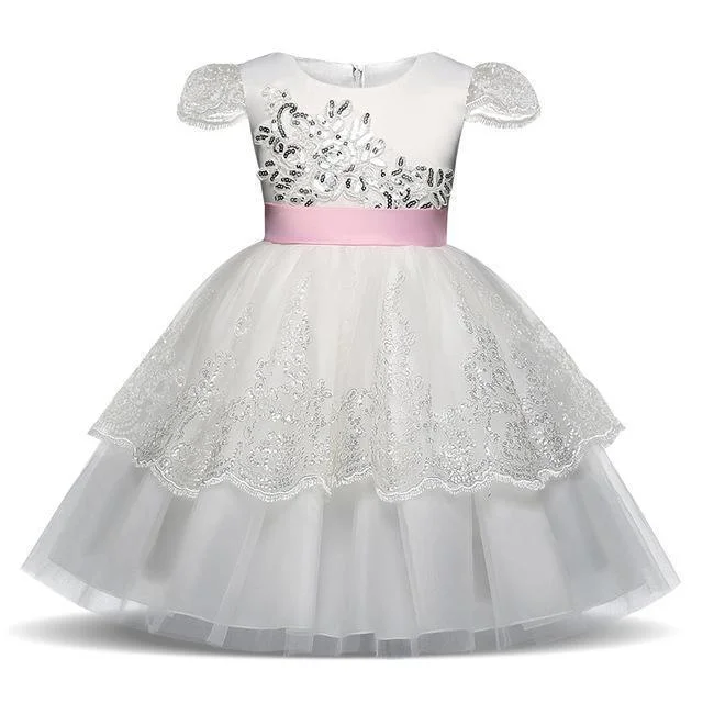 Capri Dresses for Playful -Lace Girl Dress, Pink Ribbon