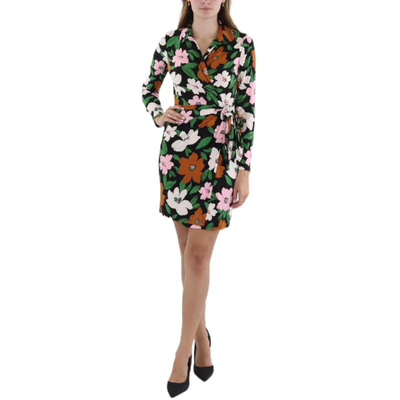 Evening Dresses for Formal Events -Donna Morgan Womens Floral Print Collared Wrap Dress