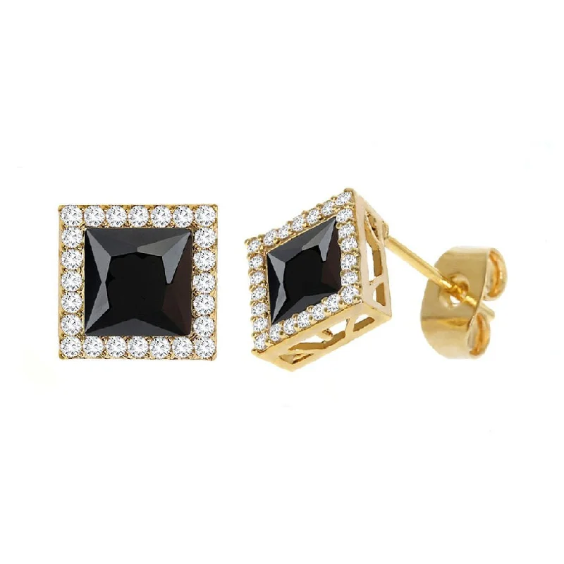 Platinum rings with sparkling sapphire center stones -Diamond Look Cubic Zirconia Black Square Earring