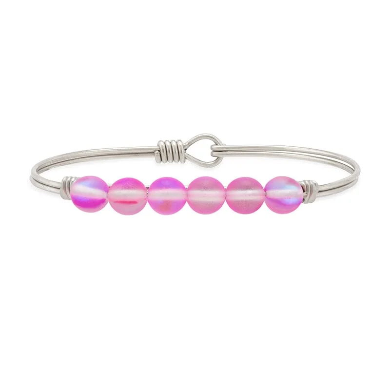 Bangles with polished onyx for bold sleekness -Pink Quartz Energy Stone Bangle Bracelet for Love