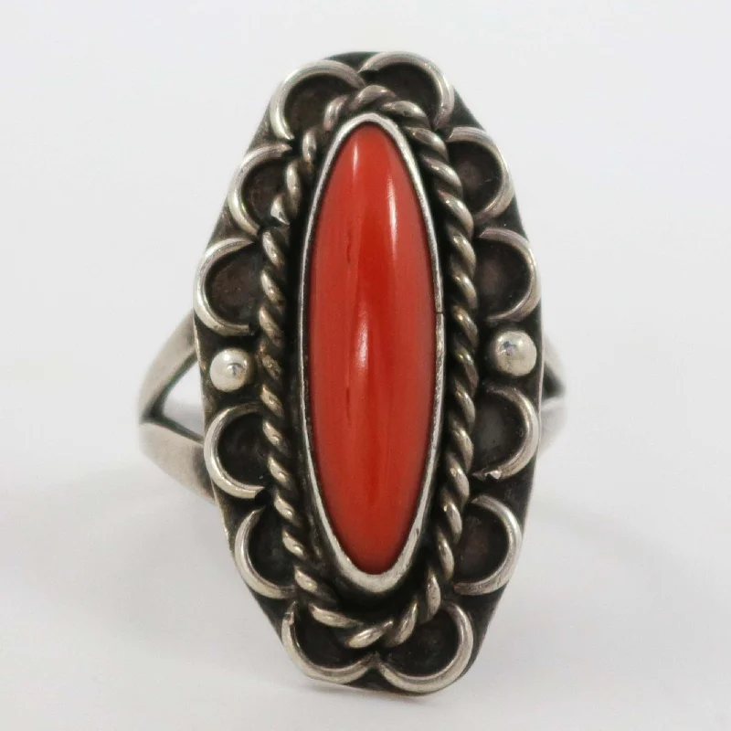 Rings with pink sapphire for delicate charm -1950s Coral Ring