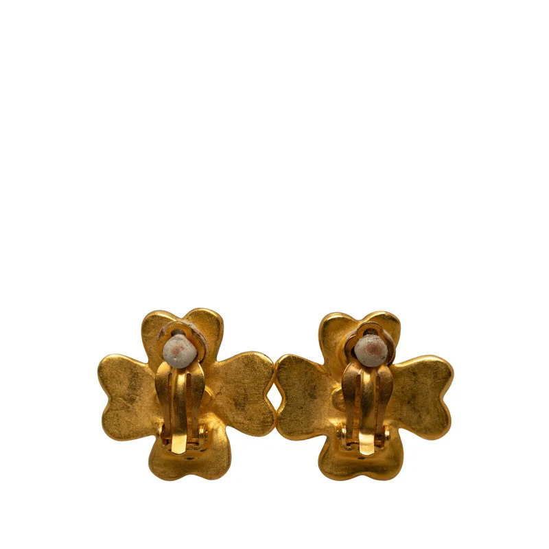 Dainty rings with subtle engraved star motifs -Chanel Vintage Coco Clover Earring Gold   Chanel