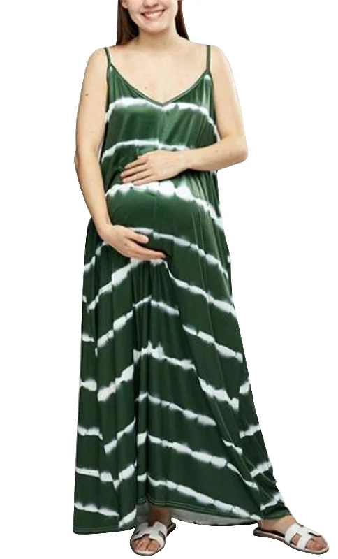 Satin Dresses for Shiny Look -Striped V-neck Sling Maternity Dress