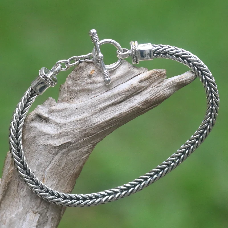 Bangles with raw sapphire for rugged chic -Dragon Braid Silver Men's Chain Bracelet