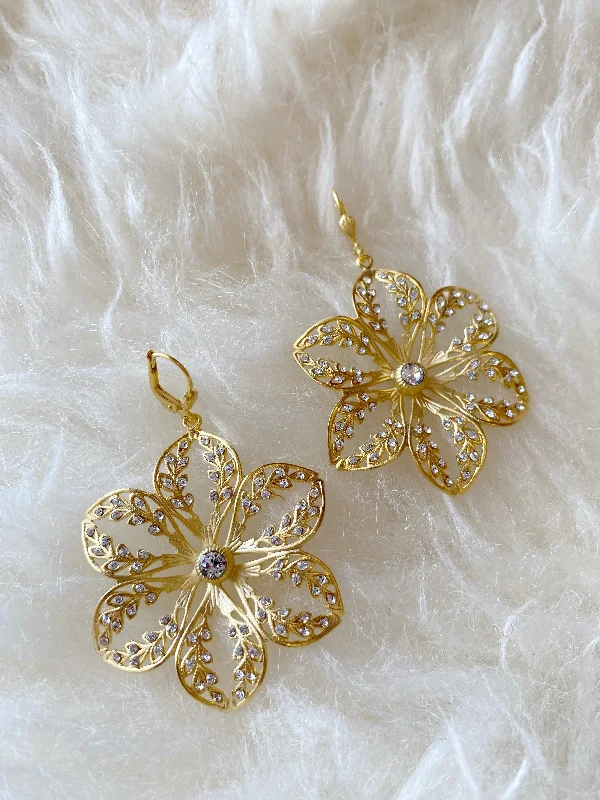 Rings with delicate filigree sapphire settings -9603G Large Flower Earring