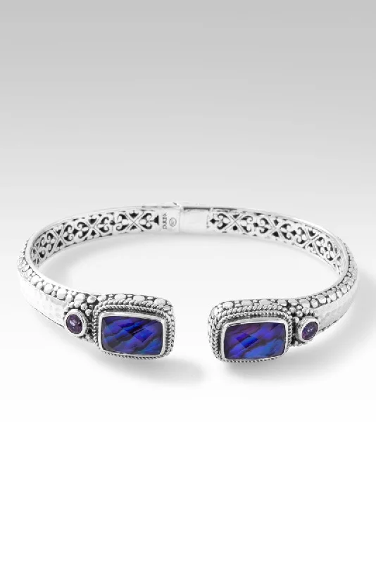 Bracelets with etched floral bands for detail -Radiant Glory Tip-to-Tip Bracelet™ in Royal Purple Abalone Quartz Triplet