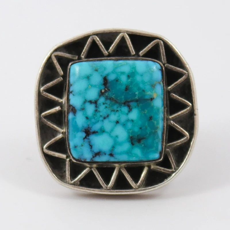 Rings with carved turquoise for artistic flair -1950s Turquoise Zig-Zag Ring