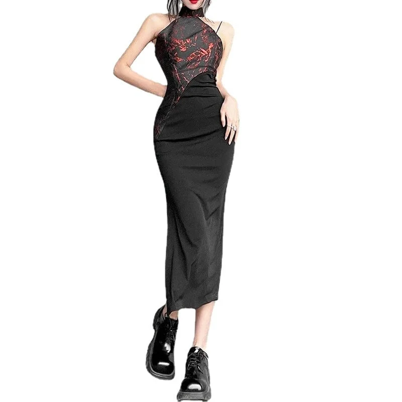 Christmas Dresses for Holiday -Women's Grunge Stand Collar Splice Cutout Dress