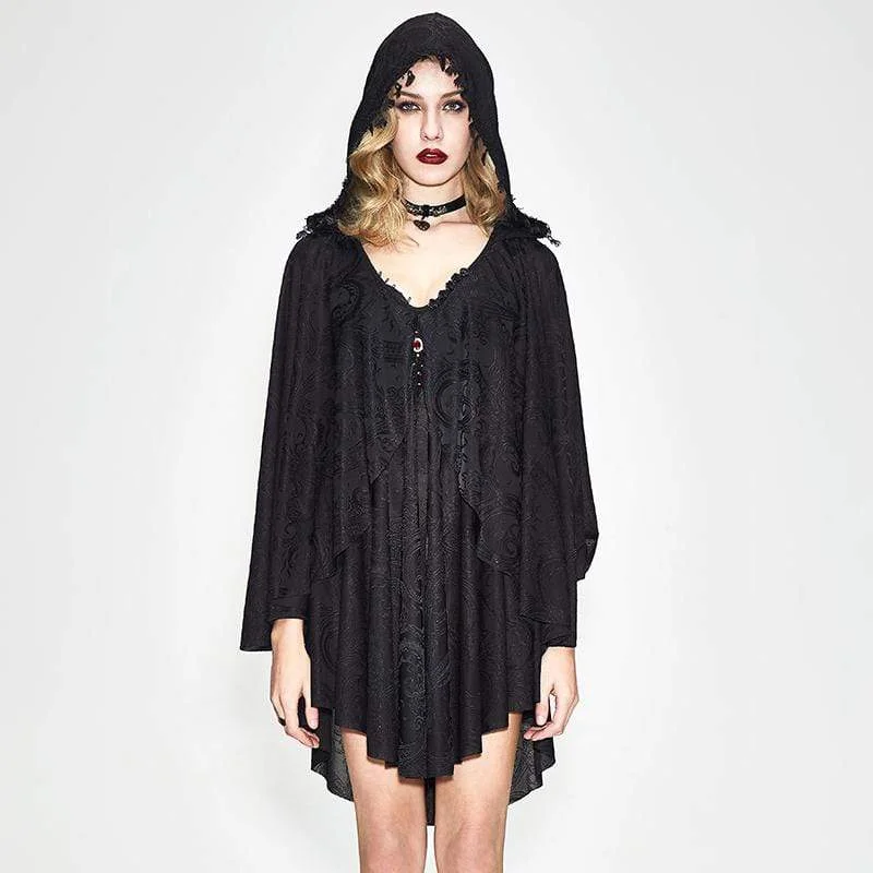 Polyester Dresses for Durable -Women's Short Hooded Goth Dress