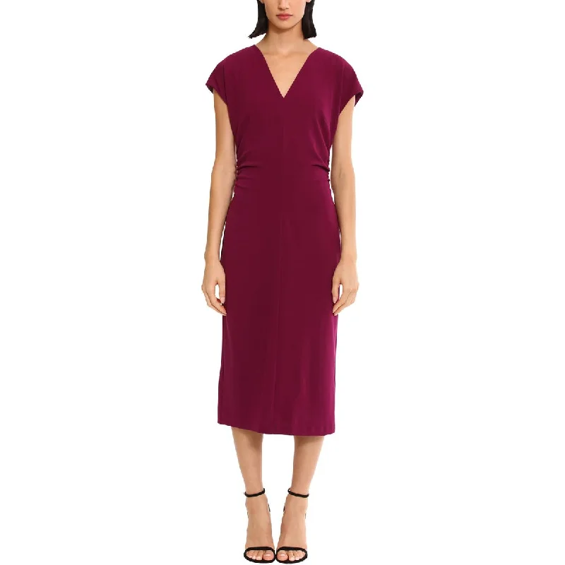 Belted Dresses for Shaping -Donna Morgan Womens V-Neck Short Sleeve Midi Dress