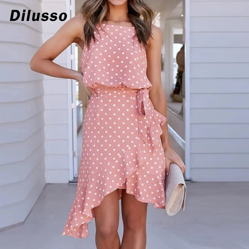 Ball Gown Dresses for Glamour -2020 Summer Polka Dot Ruffle Split Mini Dress #D3