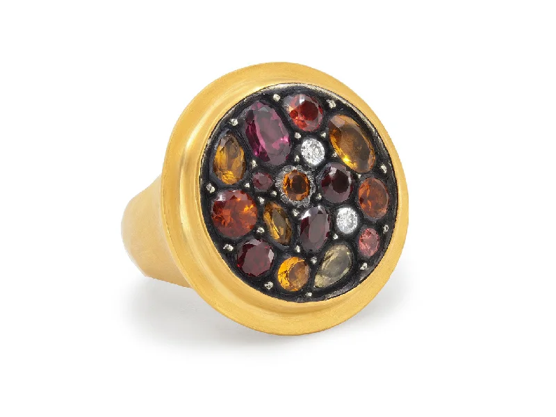 Rings with black diamond for striking contrast -Yossi Harari 'Mosaic Sara' Multi-Gemstone Ring in 24K Gold