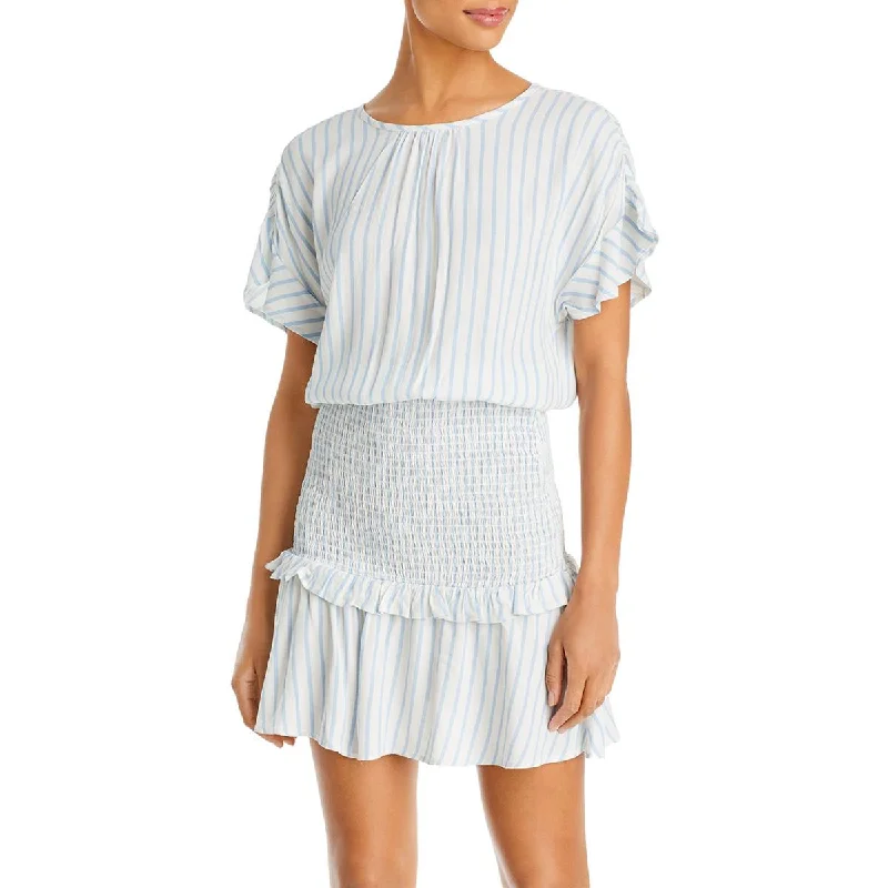 Birthday Dresses for Celebration -Aqua Womens Smocked Pin Stripe Mini Dress