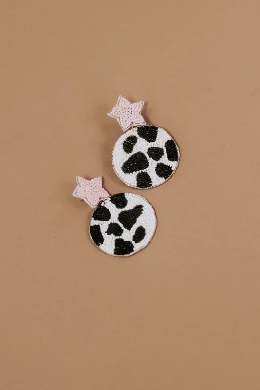 Rings with mandala engravings for spiritual vibe -Pink Star Cowprint Earring