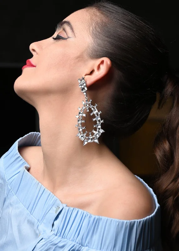 Rings with agate slices for earthy style -Odette Women White Rhinestones Tear Drop Earring