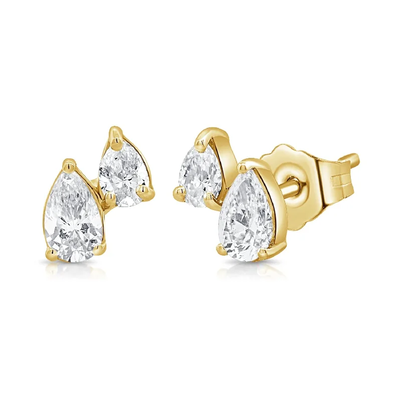 Rings with adjustable bands for perfect fit -Joelle Collection 14K GOLD DIAMOND TWO STONE STUD EARRING