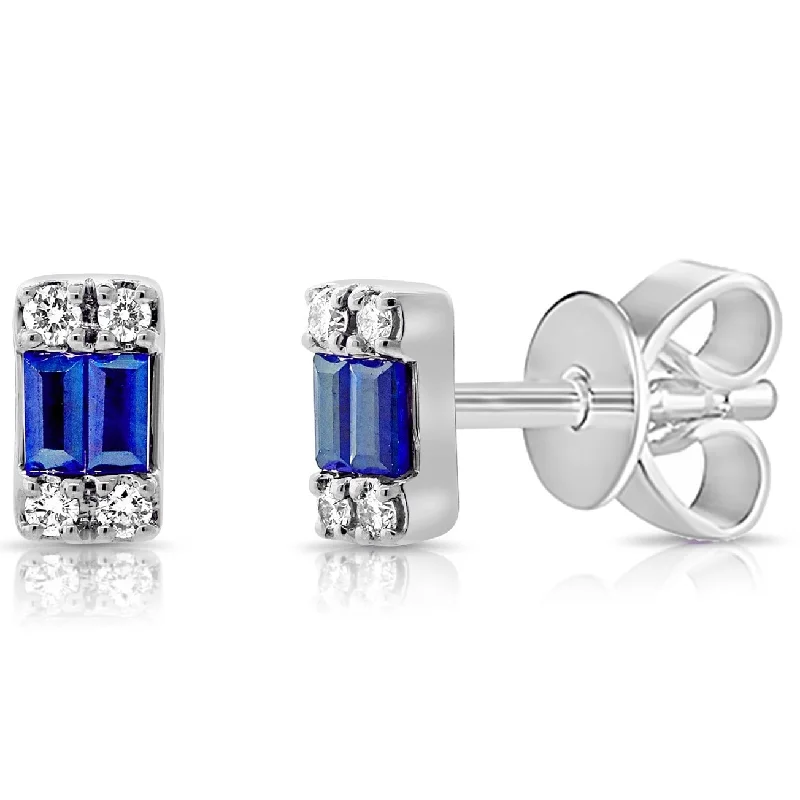 Minimalist rings with tiny diamond dot accents -Joelle Collection Sapphire & Diamond Baguette Stud Earring 14K Gold