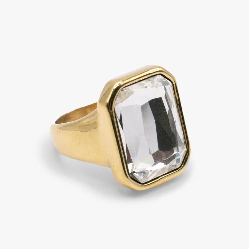 Rings with engraved constellations for stargazers -Emerald Cut Crystal Ring