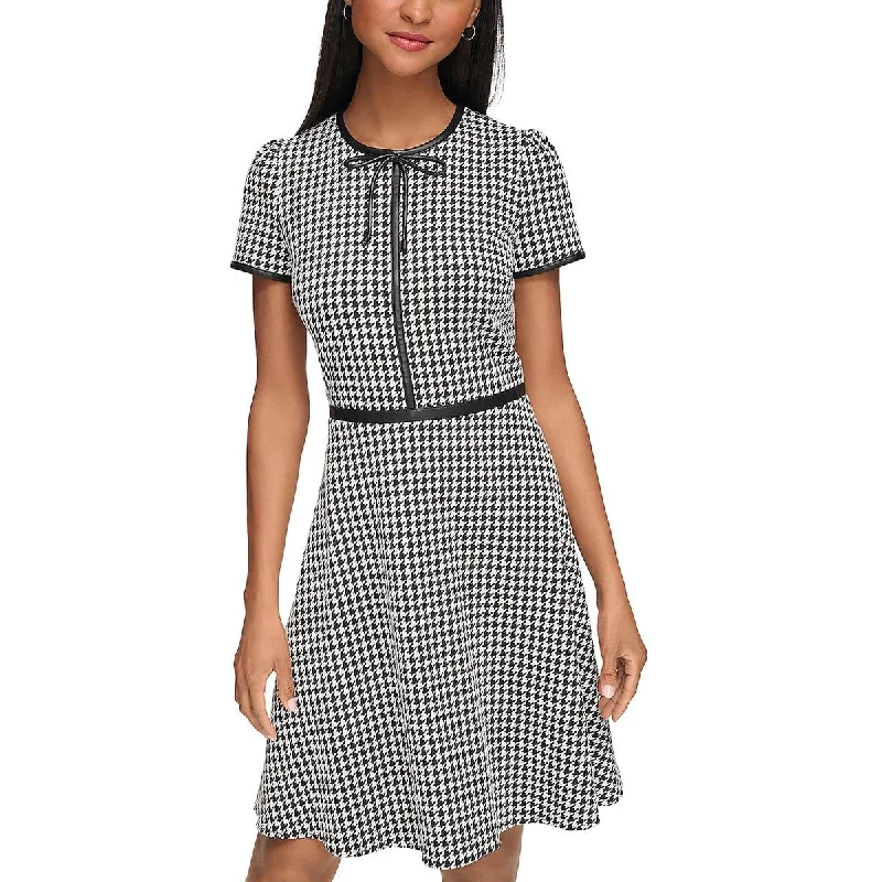 Retro Dresses for Throwback -Karl Lagerfeld Paris Womens Houndstooth Bow Neck Mini Dress