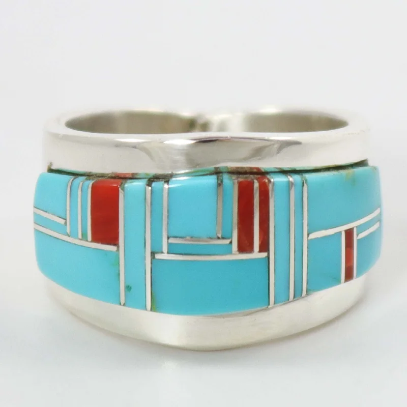 Rings with knot motifs for symbolic love -Turquoise and Coral Inlay Ring