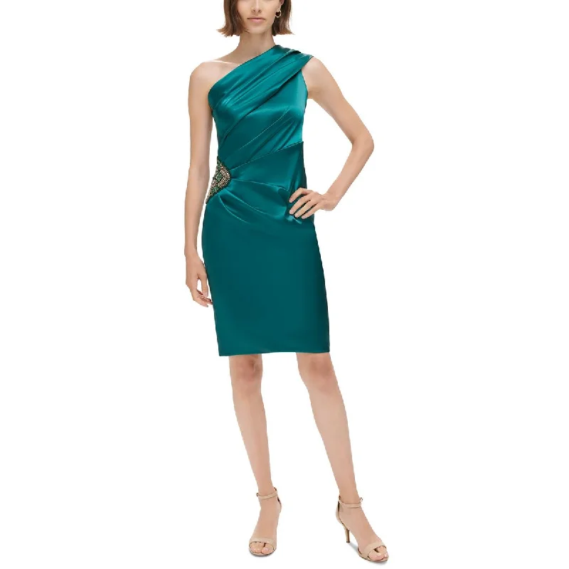 Midi Dresses for Versatile Wear -Eliza J Womens Satin One-Shoulder Cocktail And Party Dress