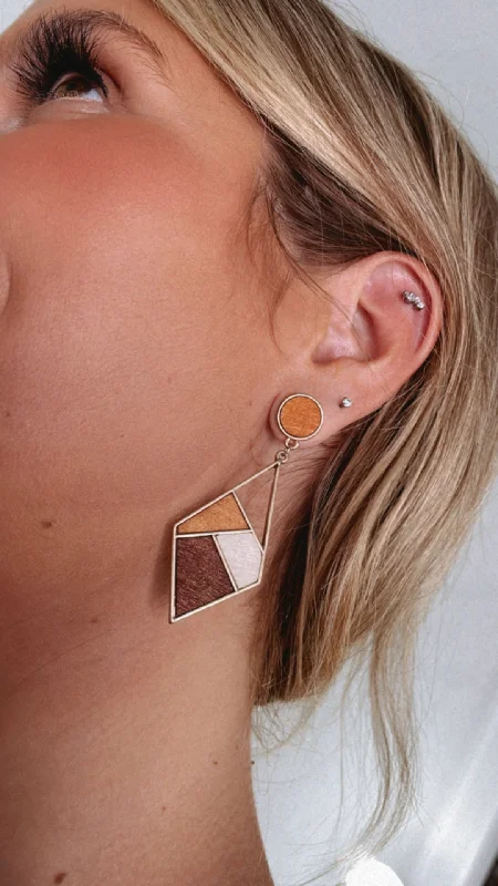 Rings with hammered silver for rustic appeal -Geo Wood Dangle Earring, Multi