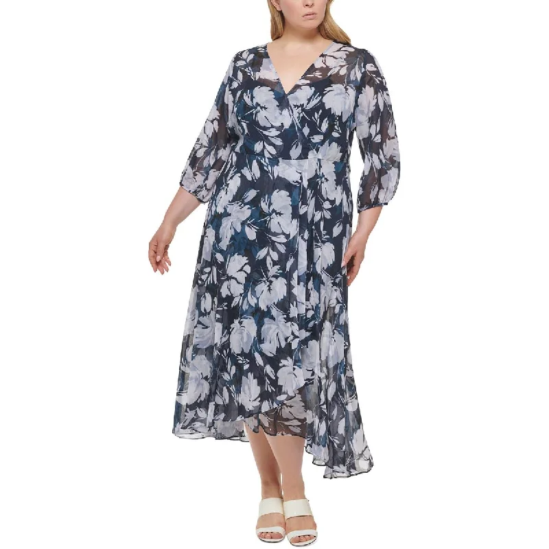 Maximalist Dresses for Bling -Calvin Klein Womens Plus Floral Print Faux Wrap Maxi Dress