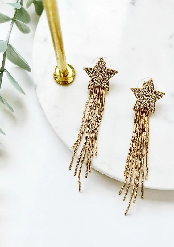 Rings with floral halo diamond arrangements -Star Struck Tassel Earring