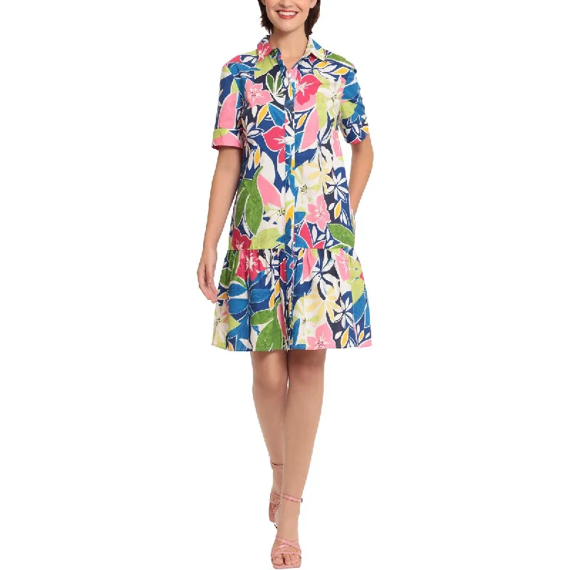 One-shoulder Dresses for Trendy -Donna Morgan Womens Cotton Floral Print Shirtdress