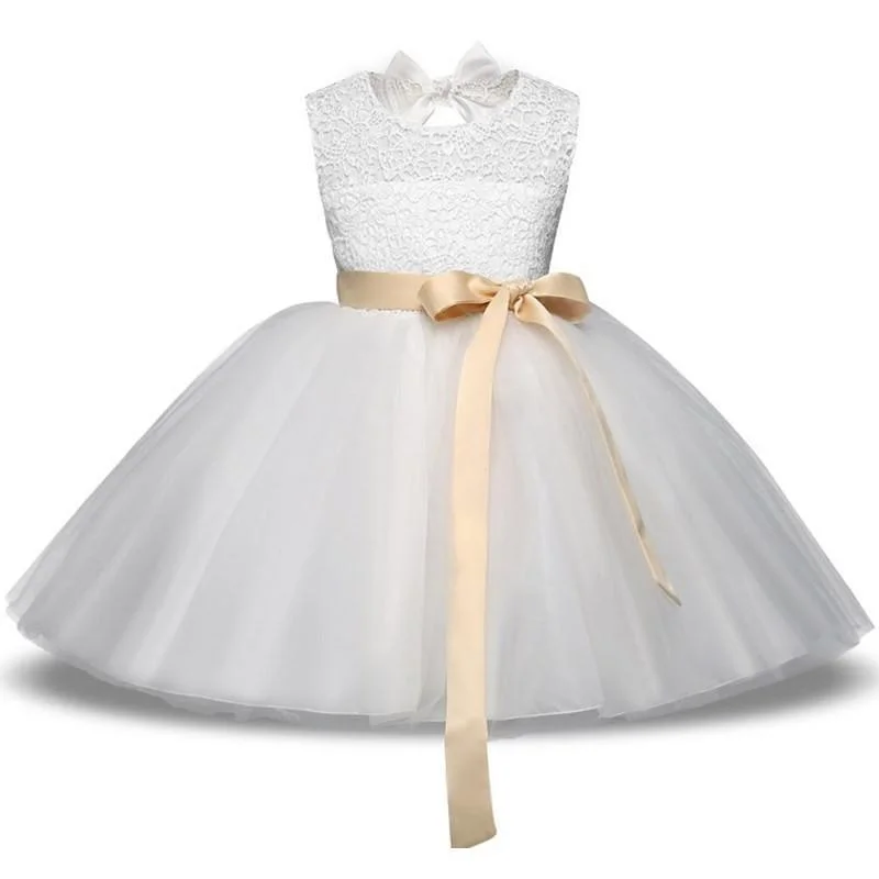 Low-waisted Dresses for Relaxed -White Sleeveless Flower Girl Dress